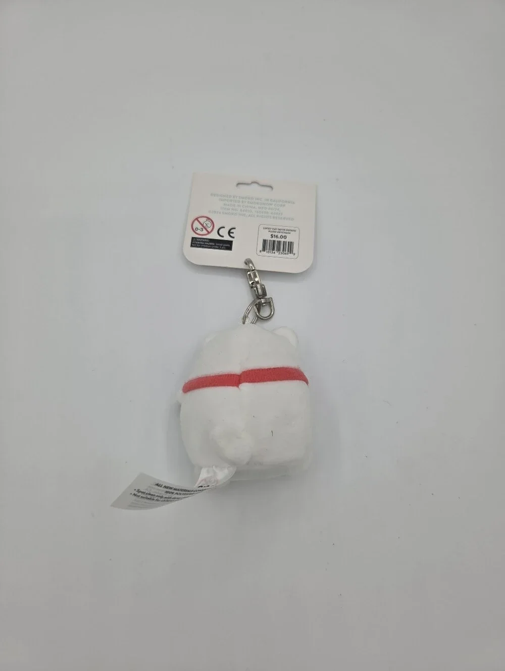 Smoko Mochi White Cat Plush Keychain Keyring, Red Green Yellow Brown, Modern